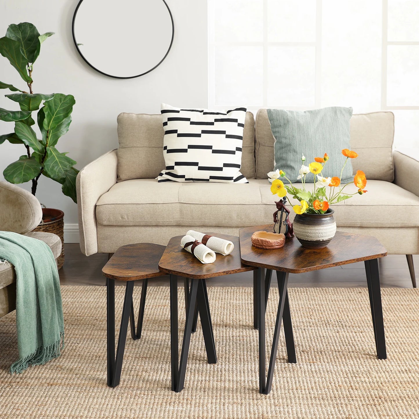 VASAGLE Nesting Coffee Table, Set of 3 End Tables for Living Room, Stacking Side Tables, Sturdy and Easy Assembly