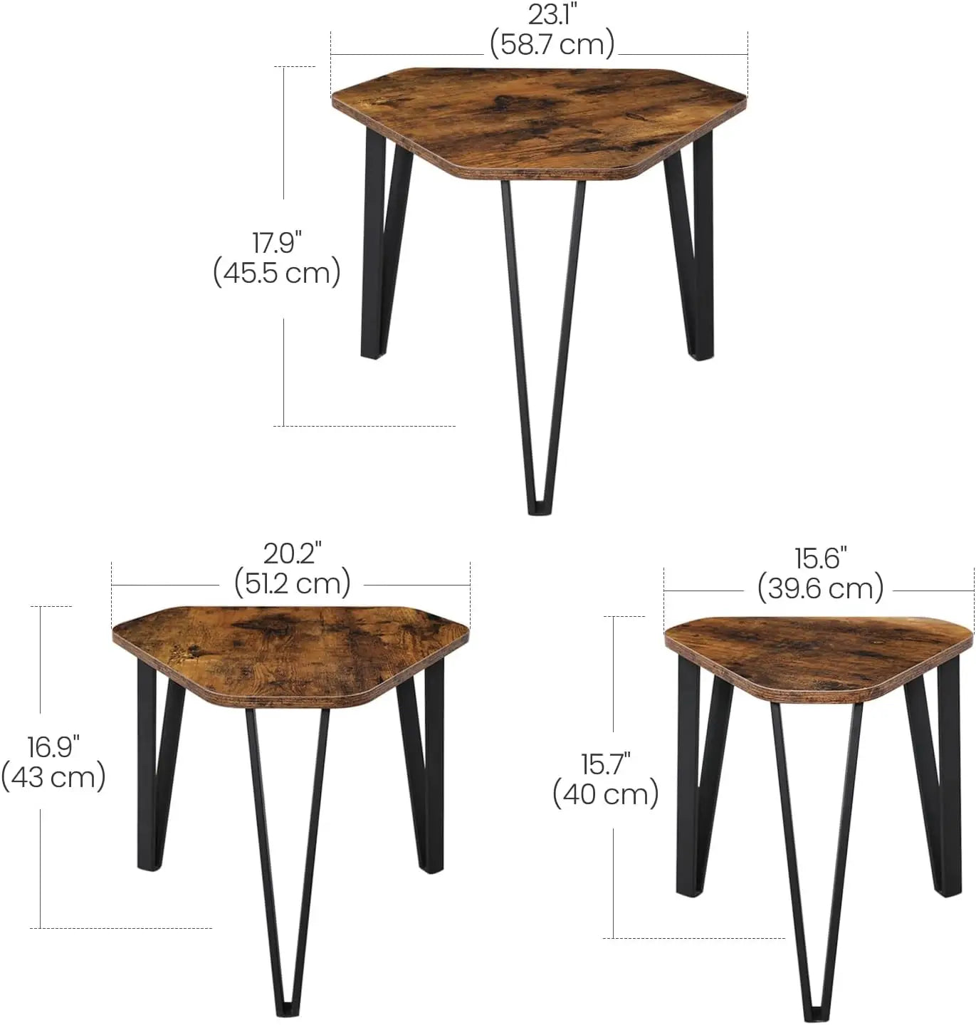 VASAGLE Nesting Coffee Table, Set of 3 End Tables for Living Room, Stacking Side Tables, Sturdy and Easy Assembly