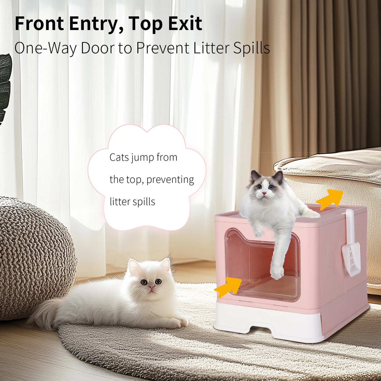 Large Enclosed Cat Litter Box Self-Cleaning No Smell Pet Kitty Toilet Box with Scoop & Tray Foldable