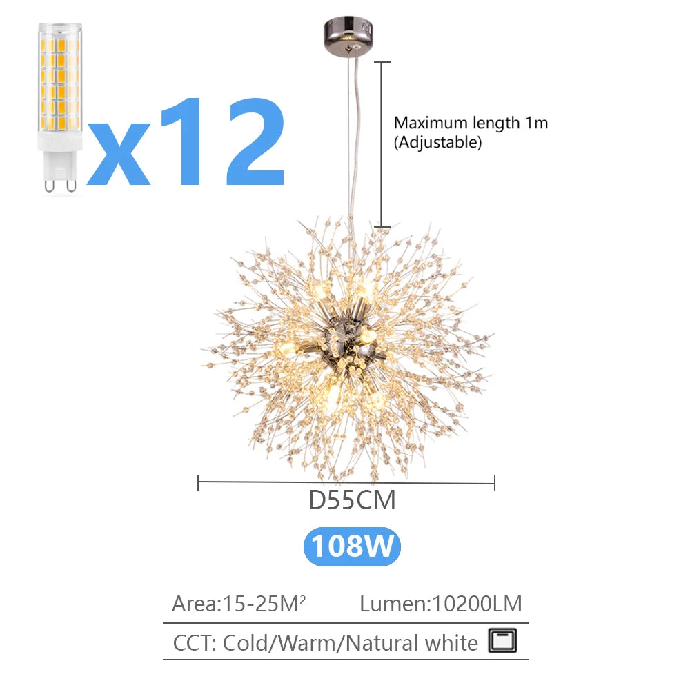 IRALAN Modern Dandelion LED Chandelier Lighting Pendant Lamp For Living Room Dining Room Home Decoration Art Crystal Lamps