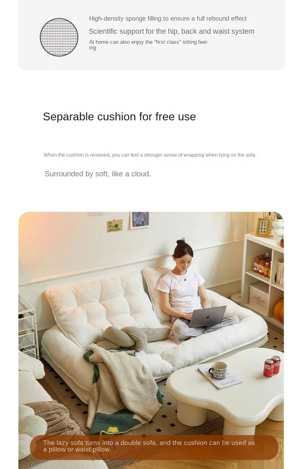 X&D Lazy New Xinjiang Cotton Comfortable Leisure Sofa Bed Sofa Bed Foldable Single Double Bedroom Dual Purpose Lazy Sofa Lying