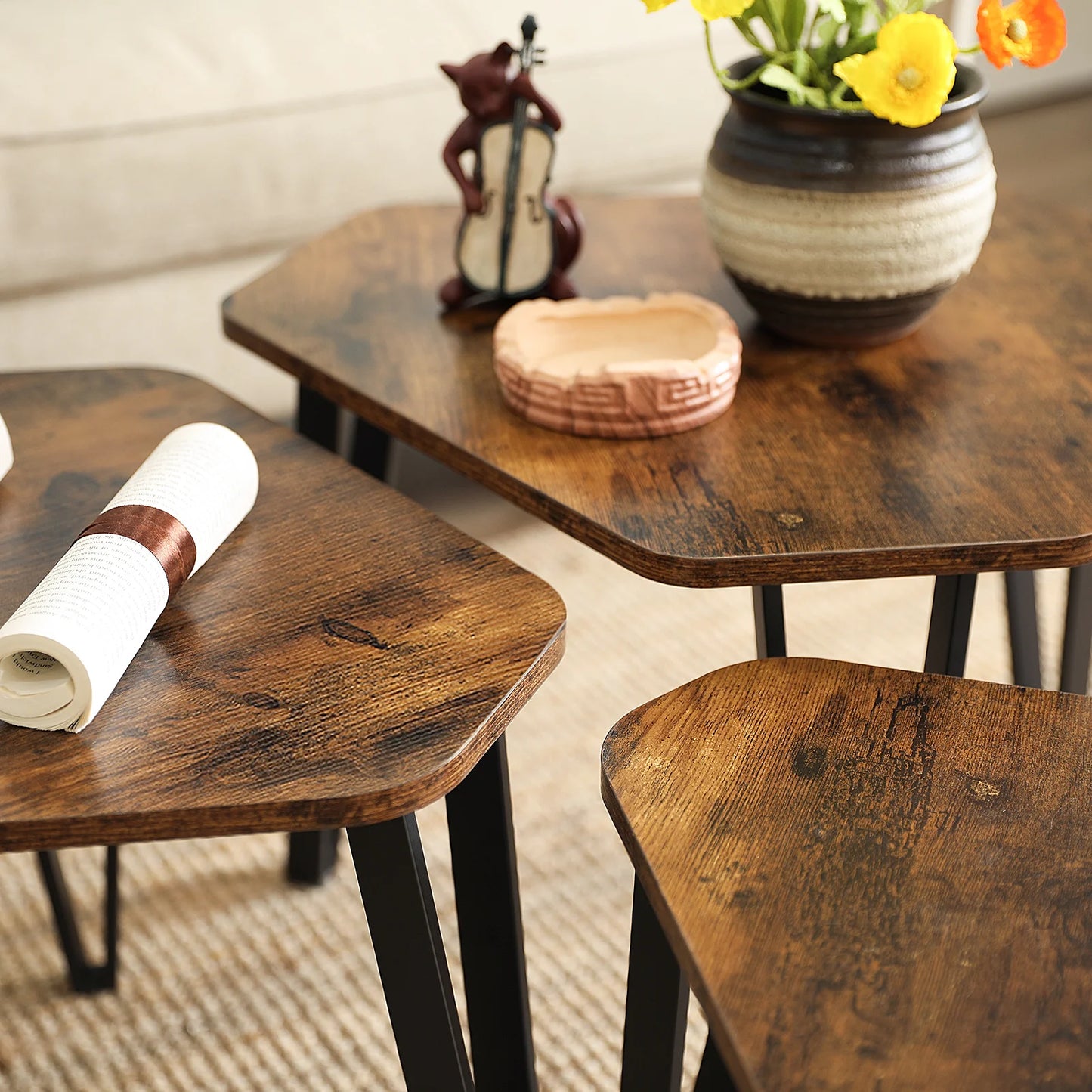 VASAGLE Nesting Coffee Table, Set of 3 End Tables for Living Room, Stacking Side Tables, Sturdy and Easy Assembly