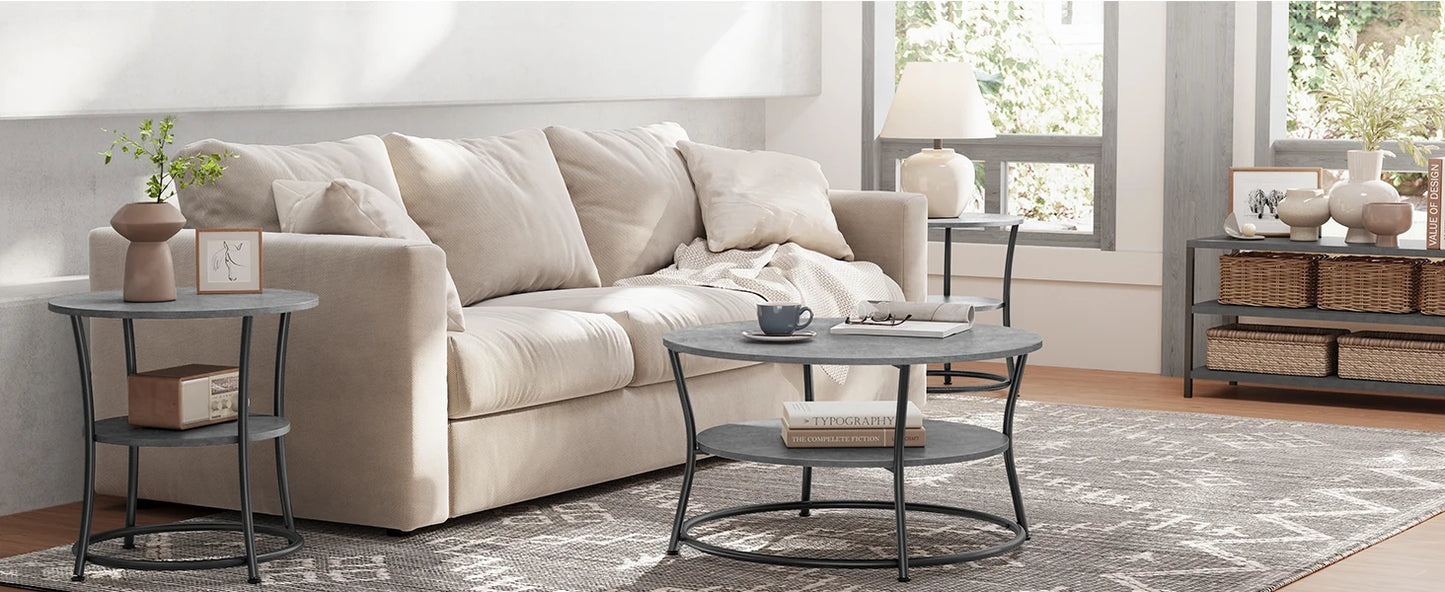 VASAGLE Coffee Table, Round Table, Living Room Table with Storage Shelf, Easy Assembly, Metal Frame, Industrial Style