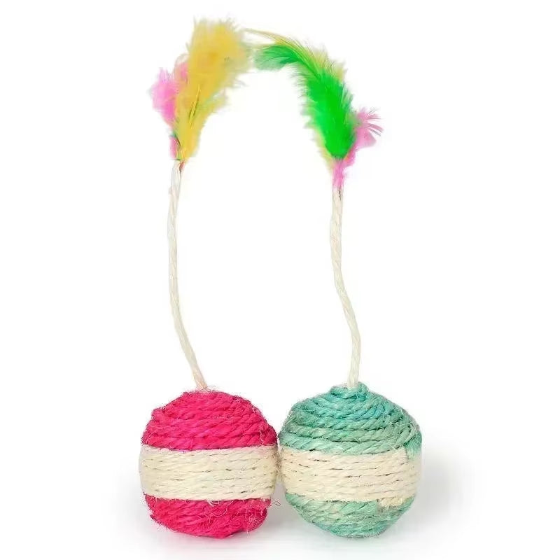 1Pc Cat Toy Sisal Scratching Ball Pet Cat Supplies Feather Toy Cat Toys Interactive Training Interactive Toy for Kitten