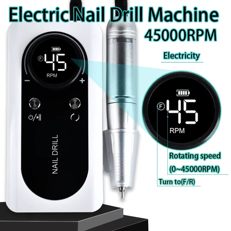 Professional Electric Nail Drill Kit Portable Nail Drill Machine Rechargeable Low Noise Nail Sander File for Manicure Salon Tool