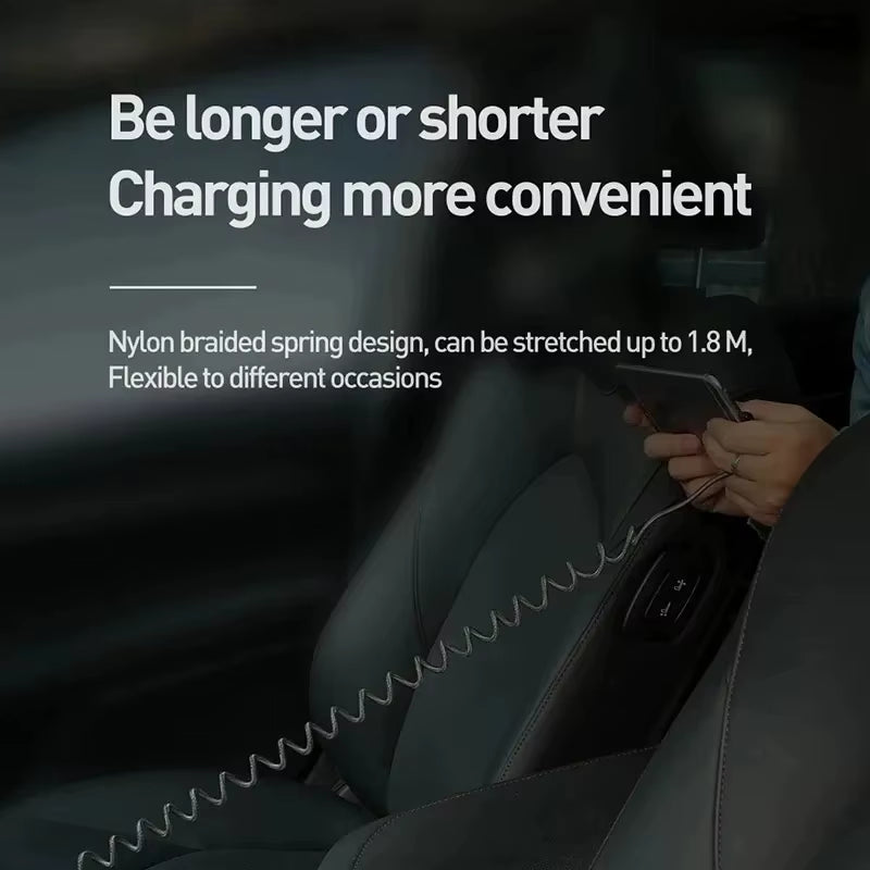 For Apple 30W USB Fast Car Charger Cable for Iphone 14 13 12 11 Pro Max 8 plus X XS Spring Telescopic Charging Cable Accessories