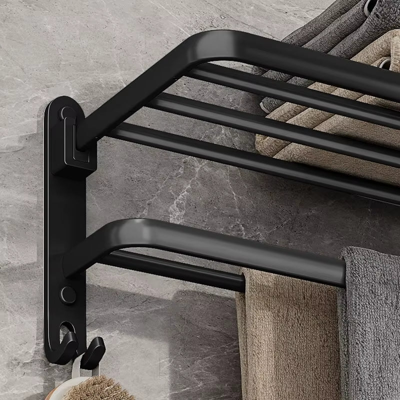 Matte Black 50CM Folding Holder with Hook Towel Holder Wall Mount Aluminumtowel Rack