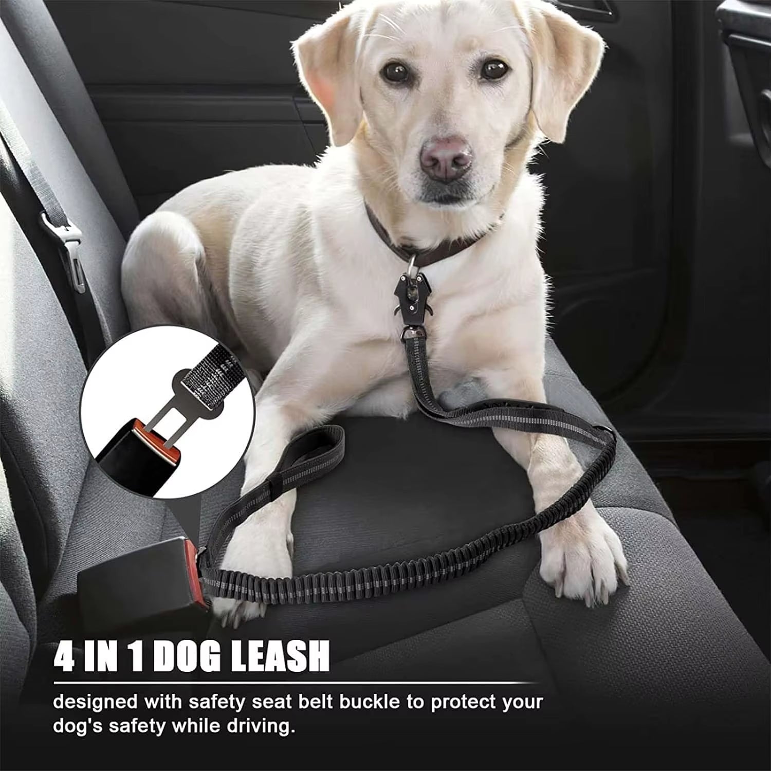 Reflective Shock Absorbing Pet Leashes with Car Seatbelt for Large Dogs Heavy Duty Tactical Bungee Dog Leash No Pull Dog Leash