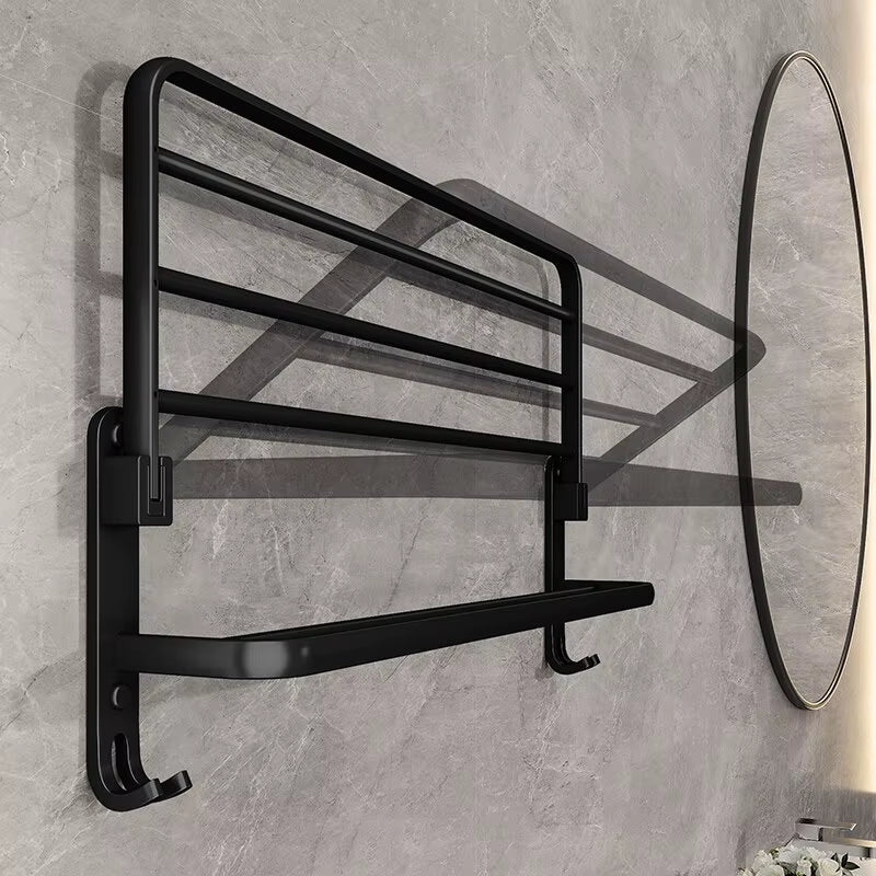 Matte Black 50CM Folding Holder with Hook Towel Holder Wall Mount Aluminumtowel Rack