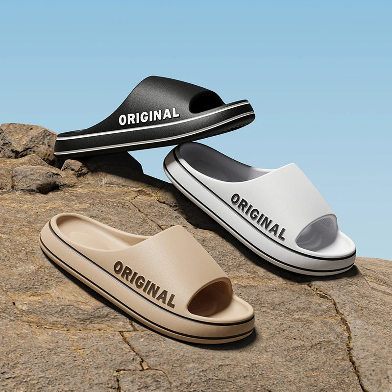 Feslishoet Women Letter Slippers Beach Slides Solid Color Mens Thick Sole Indoor Outdoor Bathroom Anti Slip Shoes Summer Sandal