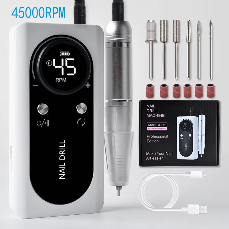 Professional Electric Nail Drill Kit Portable Nail Drill Machine Rechargeable Low Noise Nail Sander File for Manicure Salon Tool