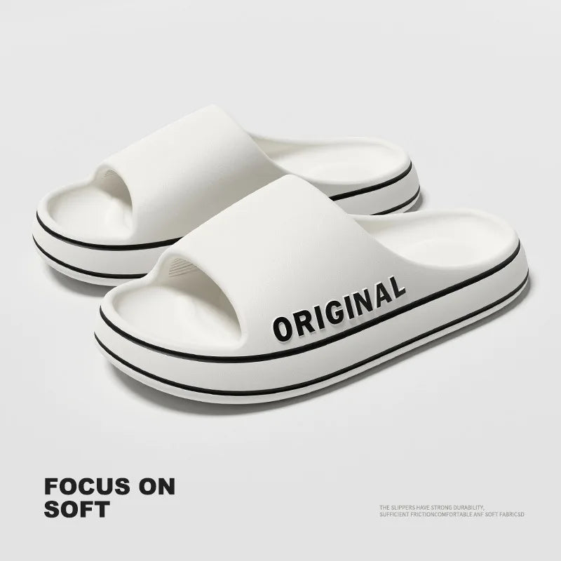 Feslishoet Women Letter Slippers Beach Slides Solid Color Mens Thick Sole Indoor Bathroom Anti Slip Shoes Summer Couple Sandals