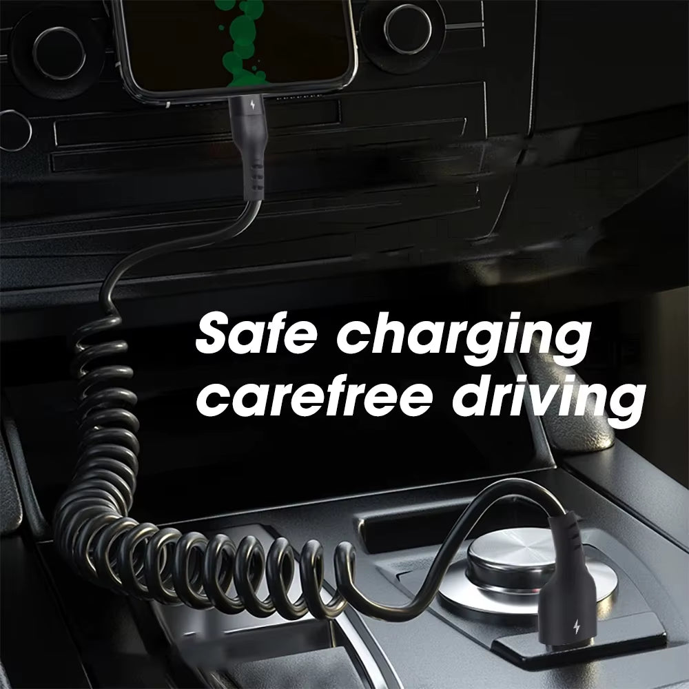 For Apple 30W USB Fast Car Charger Cable for Iphone 14 13 12 11 Pro Max 8 plus X XS Spring Telescopic Charging Cable Accessories