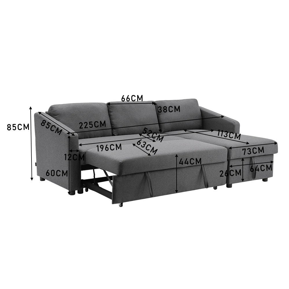 Dark Grey Corner Sofa Bed 3 Seater Sofa with Storage