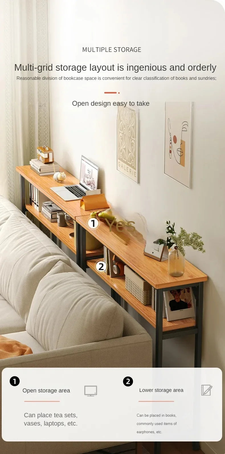 Modern Sofa Gap Table Narrow Side Table Multi-functional Living Room Tea Table Bedside Storage System Space-Saving Coffee Table