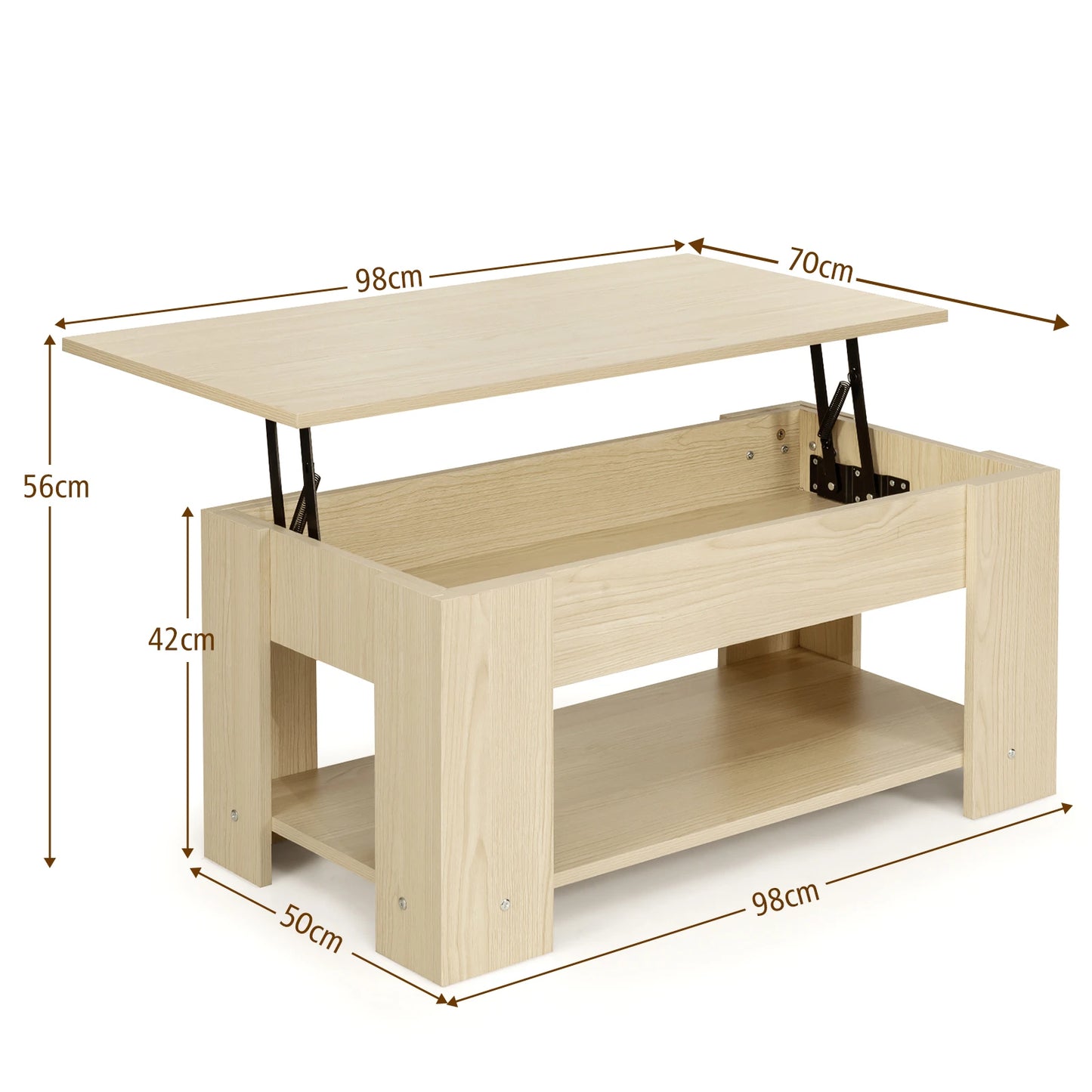 GOFLAME Height Adjustable Coffee Table Dining Table with Integrated Compartment Natural