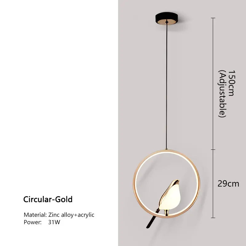 Magpie Bird LED Cord Pendant Lamps AC85-265V Indoor LED Chandelier Lights for Bedside Bedroom Indoor Black Silver Hanging Lights