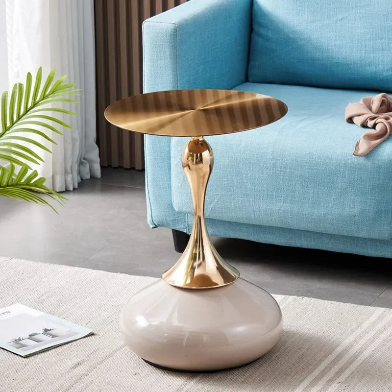 Living Room Home Sofa Round Coffee Table Italian Light Luxury Round Disc Simple Creative Corner Table Bedroom Bedside Tables