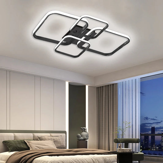 Modern LED Ceiling Lights Square 4 Heads Black And White Decorative Lamps For Bedroom Living Room Study Dining Room Home Fixture