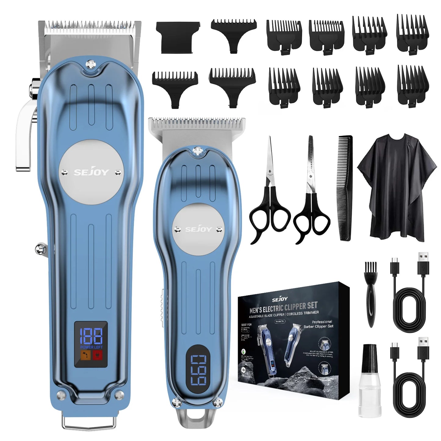 Sejoy Professional Combo Kits Hair Clipper Electric Hair Trimmer Set For Men Rechargeable Cordless Haircut Machine for Barber