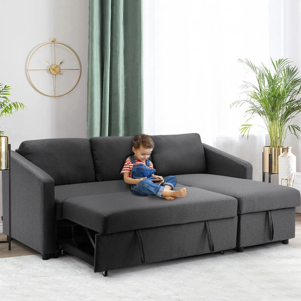 Dark Grey Corner Sofa Bed 3 Seater Sofa with Storage