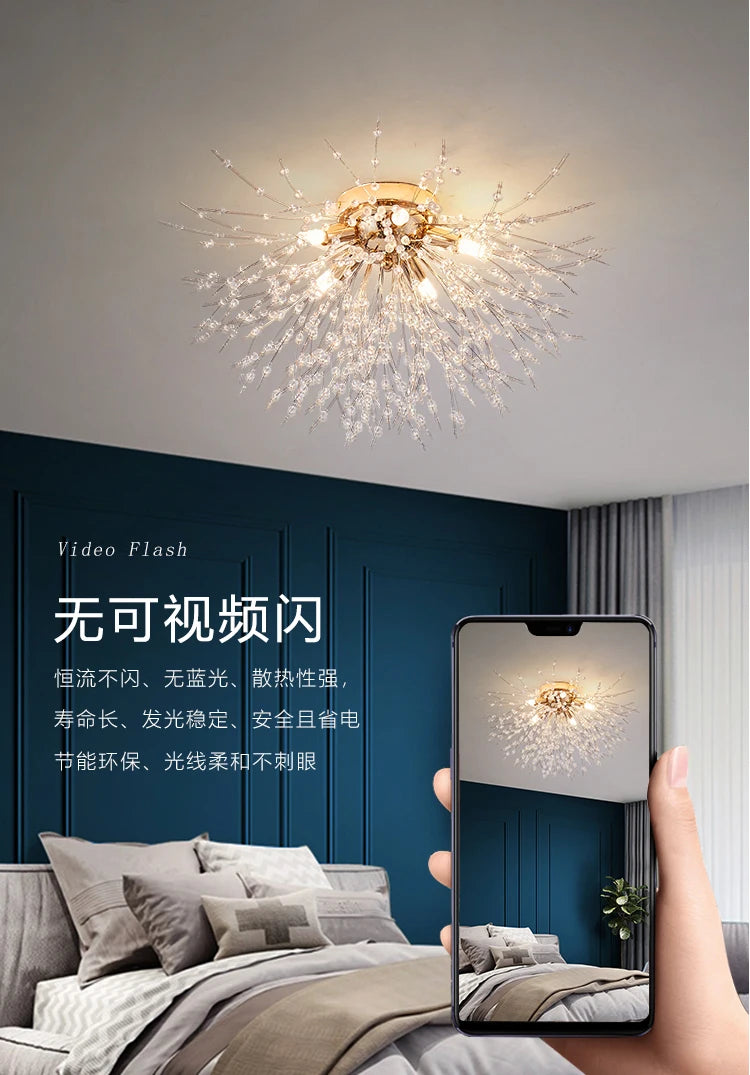 Dandelion Crystal Chandelier Nordic Modern Living room Dining Room Bedroom Ceiling Light Room Light Fireball Decorative Light