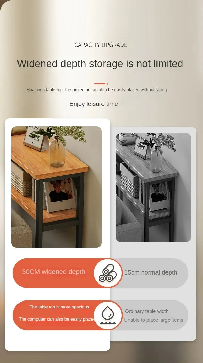 Modern Sofa Gap Table Narrow Side Table Multi-functional Living Room Tea Table Bedside Storage System Space-Saving Coffee Table