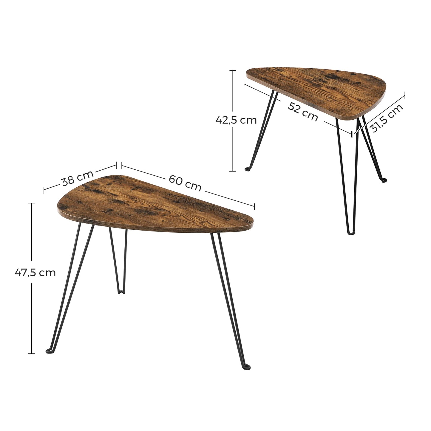 VASAGLE Set of 2 Side Tables, Nest of Tables, Coffee Tables, Living Room, Dining Room, Bedroom