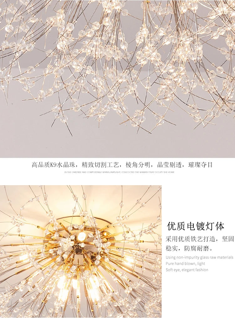 Dandelion Crystal Chandelier Nordic Modern Living room Dining Room Bedroom Ceiling Light Room Light Fireball Decorative Light