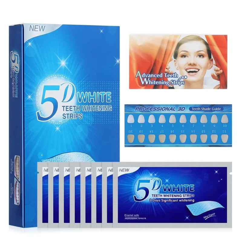 5D Teeth Whitening Strips 56 Strips Tooth Whitener Gel Strip Teeth Brightening Strips Remove Stains Oral Hygiene Care (28Pairs)