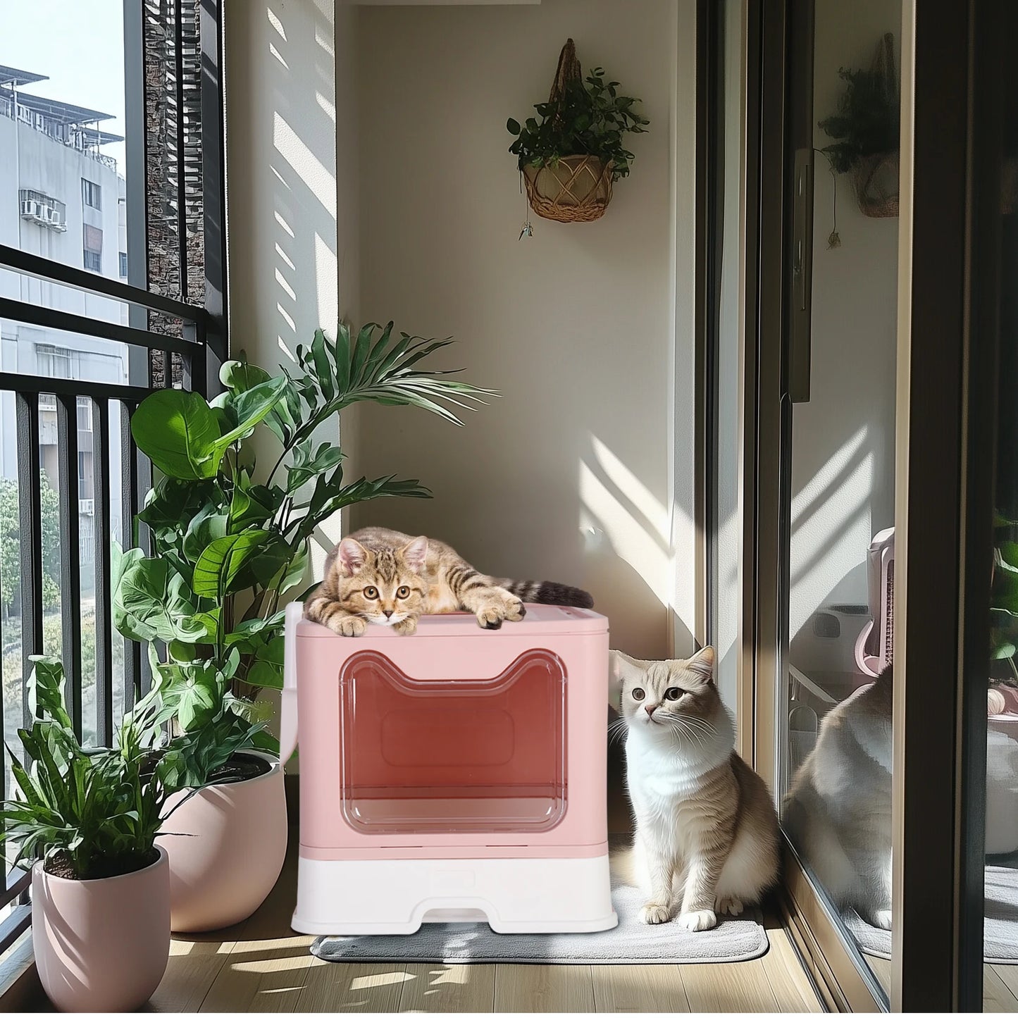 Large Enclosed Cat Litter Box Self-Cleaning No Smell Pet Kitty Toilet Box with Scoop & Tray Foldable