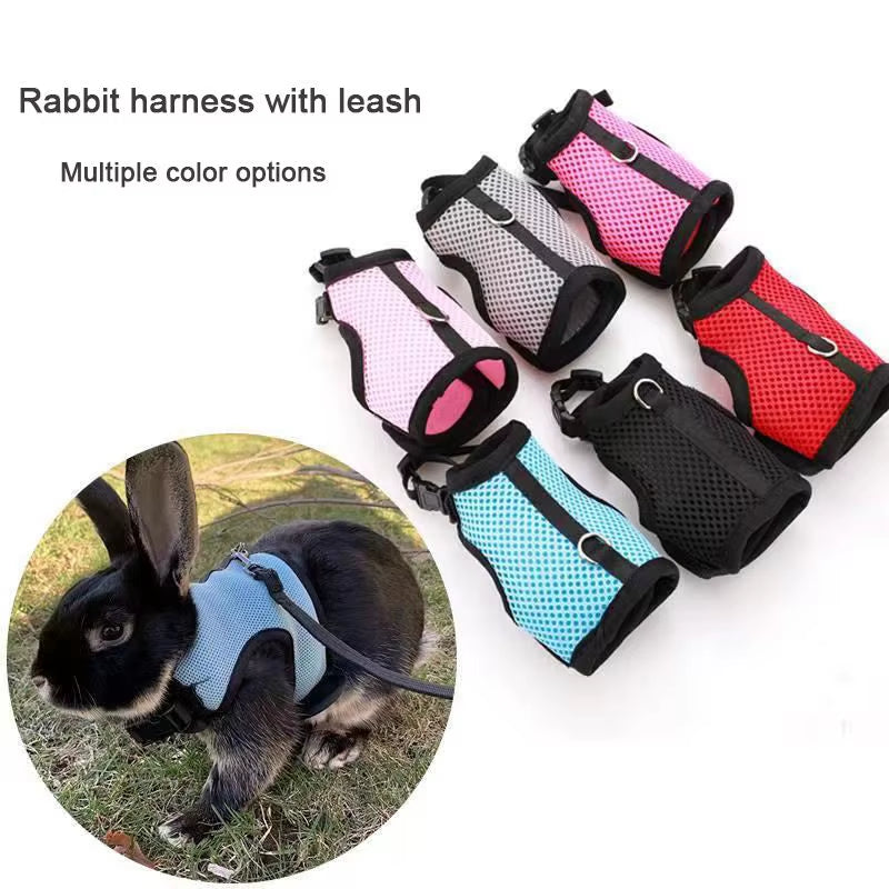 Mutil-Colors Breathable Stylish Vest Small Pet Carrier Bag Adjustable Soft Harness and Elastic Leash Set for Rabbits