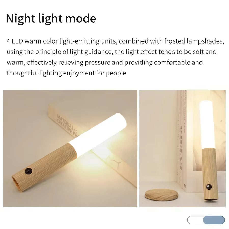 Creative Intelligent LED PIR Motion Sensor Night Light Rechargeable Magnetic Wood Wall Light Cabinet Lights for Bedroom Hallway