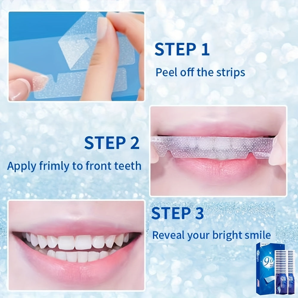 28 Pairs of 9D Teeth Whitening Teeth Cleaning Stickers, with Free Blue Tongue Coating Scraper, for Daily Use and Travel