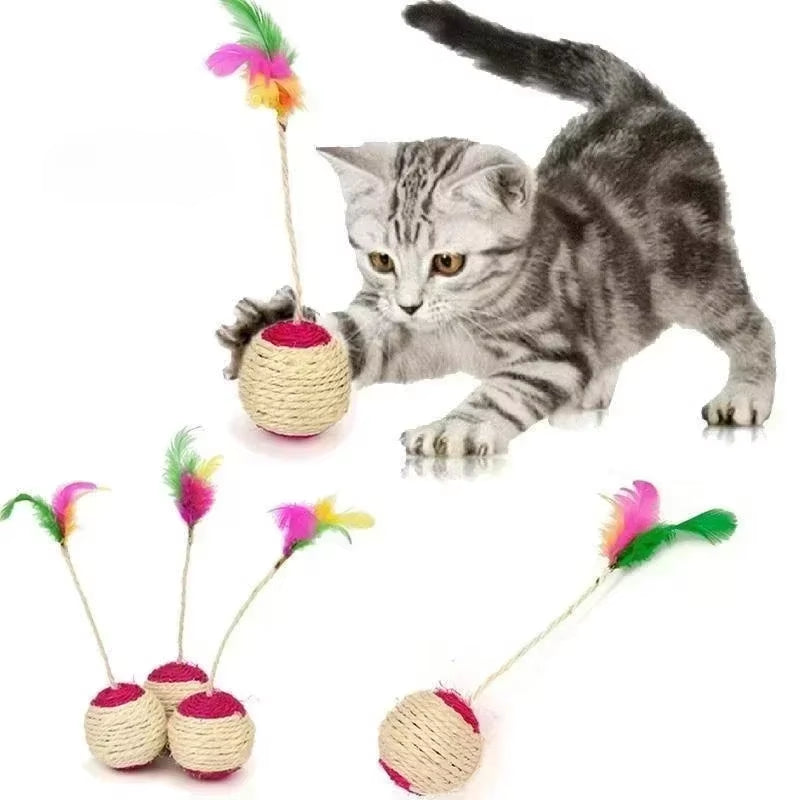 1Pc Cat Toy Sisal Scratching Ball Pet Cat Supplies Feather Toy Cat Toys Interactive Training Interactive Toy for Kitten