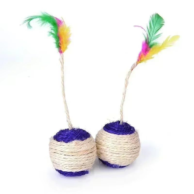 1Pc Cat Toy Sisal Scratching Ball Pet Cat Supplies Feather Toy Cat Toys Interactive Training Interactive Toy for Kitten